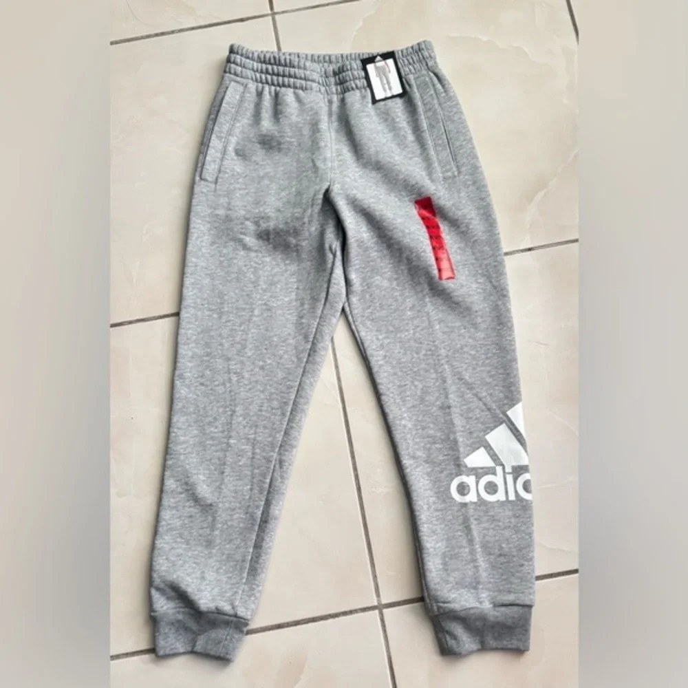 Adidas Kids Gray Joggers with Red and White Details